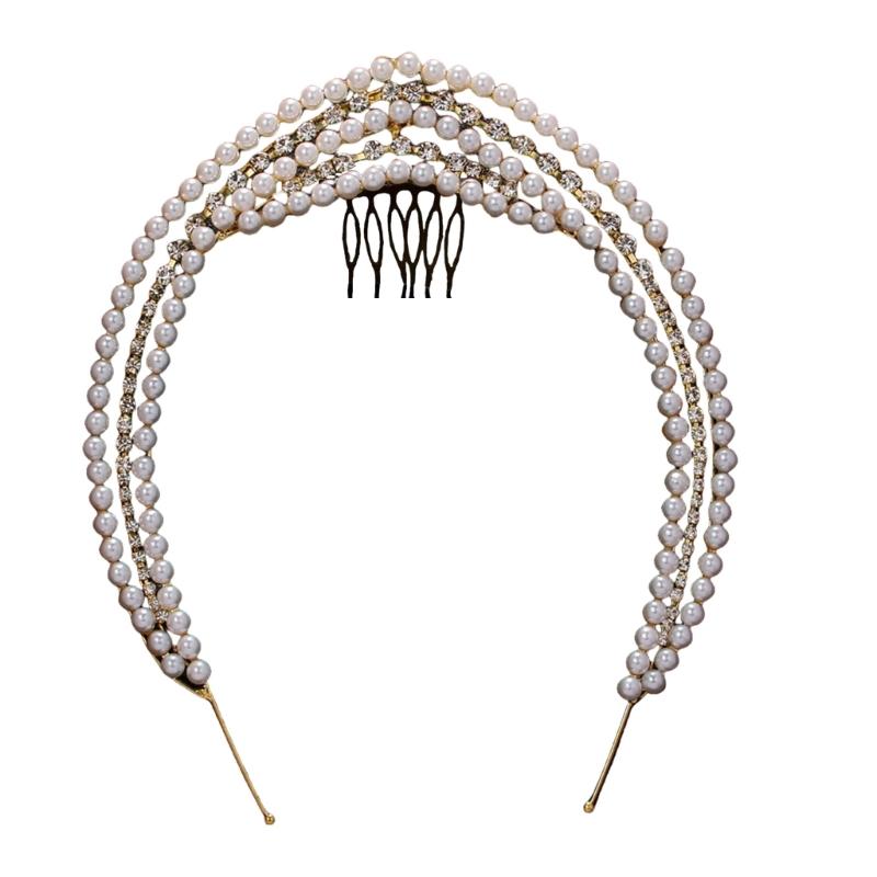 Glinting Rhinestones Headband Luxurious Pearls for Pageant Prom Bridal Wedding Bridal Wedding Hair Accessories
