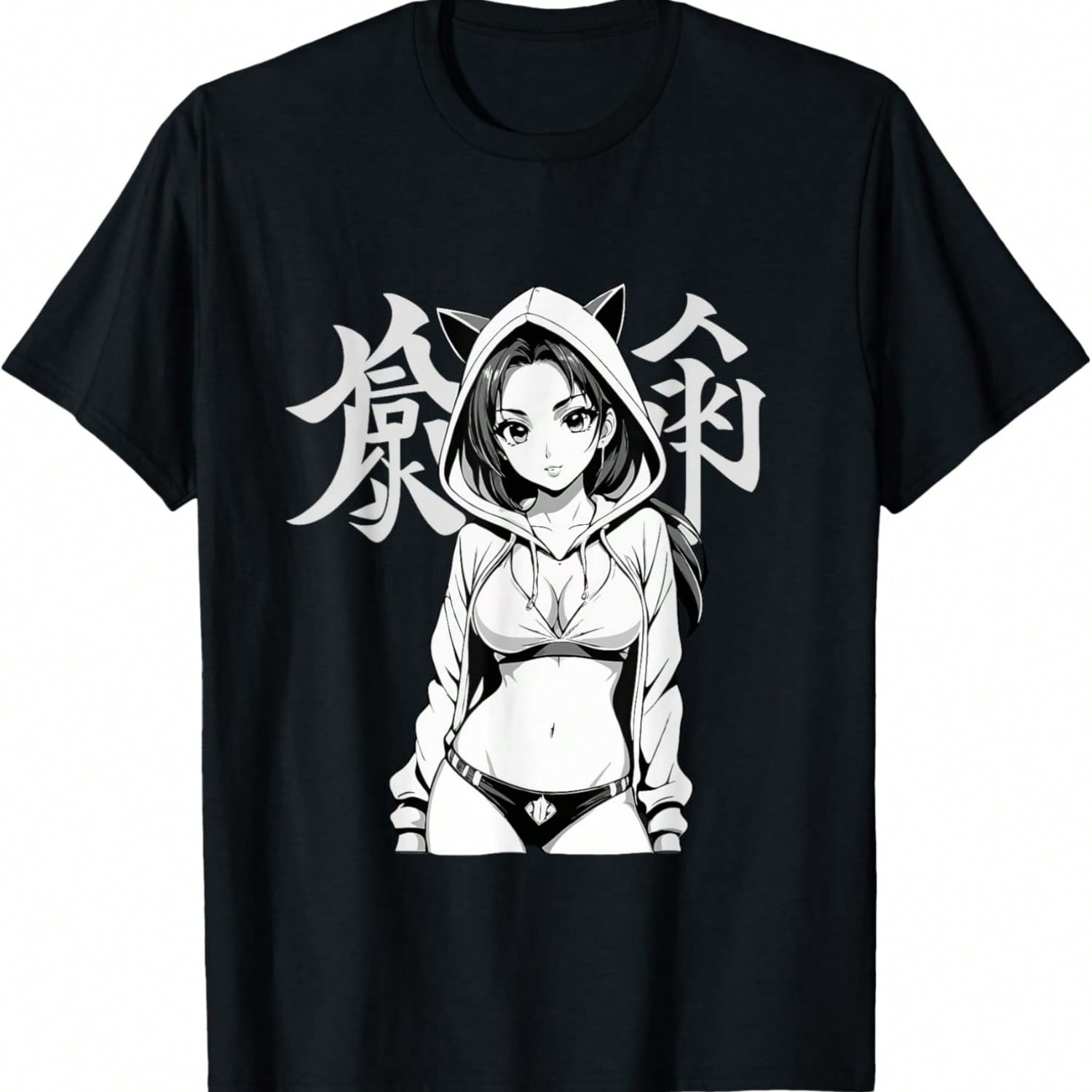 Sexy Waifu Otaku Anime Girl Japanese In Black And White Art T-Shirt S разноцветный