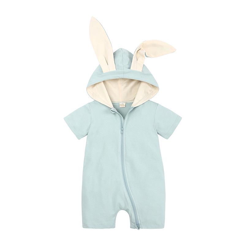 Infant Bunny Ear Jumpsuit - Summer Short Sleeve Romper for Babies and Toddlers