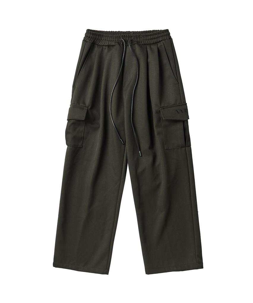 LMN3011 Double-Pleat Wide Cargo Pants - Deep Khaki