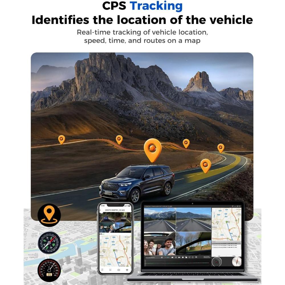 360 View 4 Channel Dash Cam Front and Rear Left Right Inside Camera for Cars, GPS and 5G Band WiFi, Night Vision, 160 Wide Angle