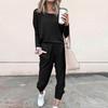 Sets For Women 2 Piece Round Neck Long Sleeve Shirts Colid Sweatpants Pocket Sets