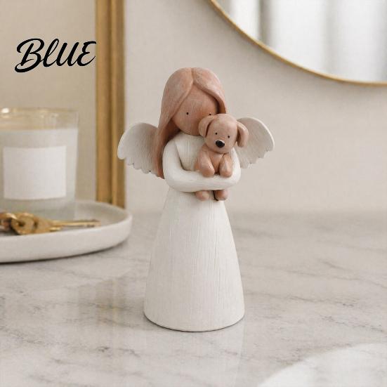 Sympathy Gifts for Loss of Pet Angel Holding Puppy Figurine Cute Dog Resin Statue Home Unique Cat Owners Desk Decor Handcrafted Wood Carving Texture