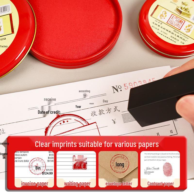 Creative Round Tin Quick-Drying Red Ink Stamp Pad for Office Use, Sizes 3#, 6#, and 12#