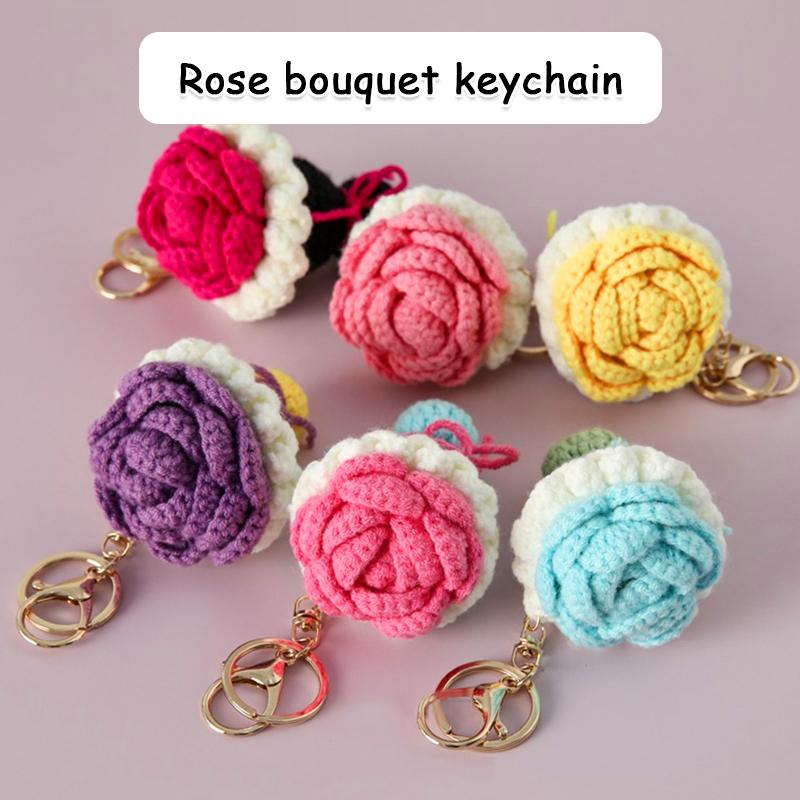 

В язаний гачком брелок-троянда Креативний ручний дизайн квітки Декоративний підвіс для сумки Ручна робота В язана квітка Подарункові аксесуари 6 кольорів