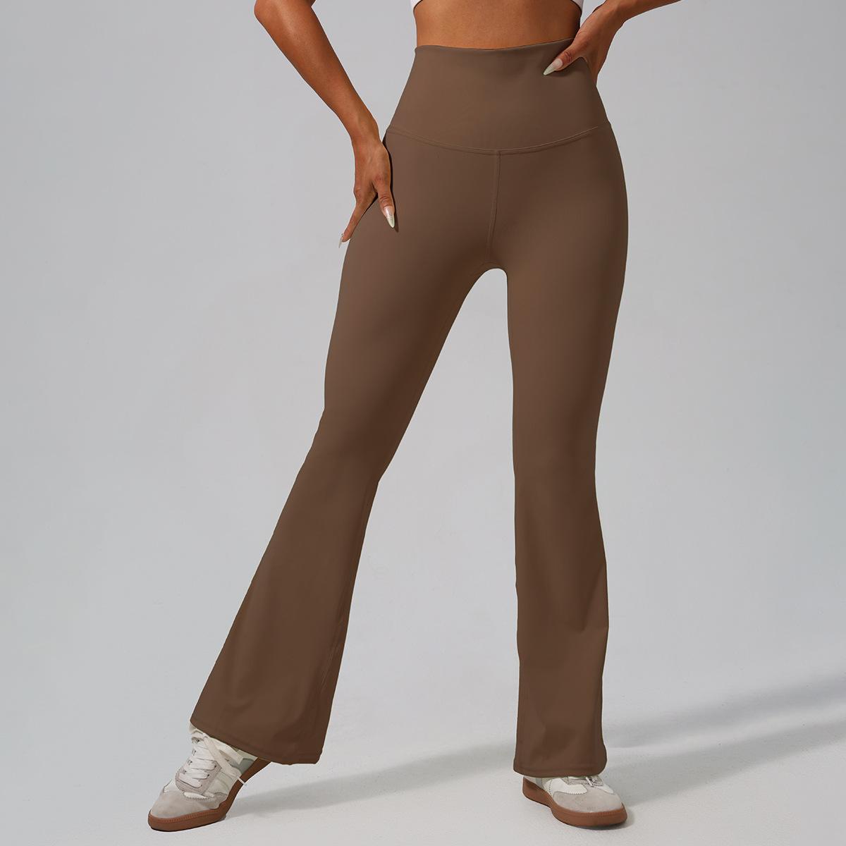 

[| ЧЖЭЦЗИН] Европейские и американские брюки клеш с высокой талией для йоги, женские повседневные фитнес-брюки L коричневый