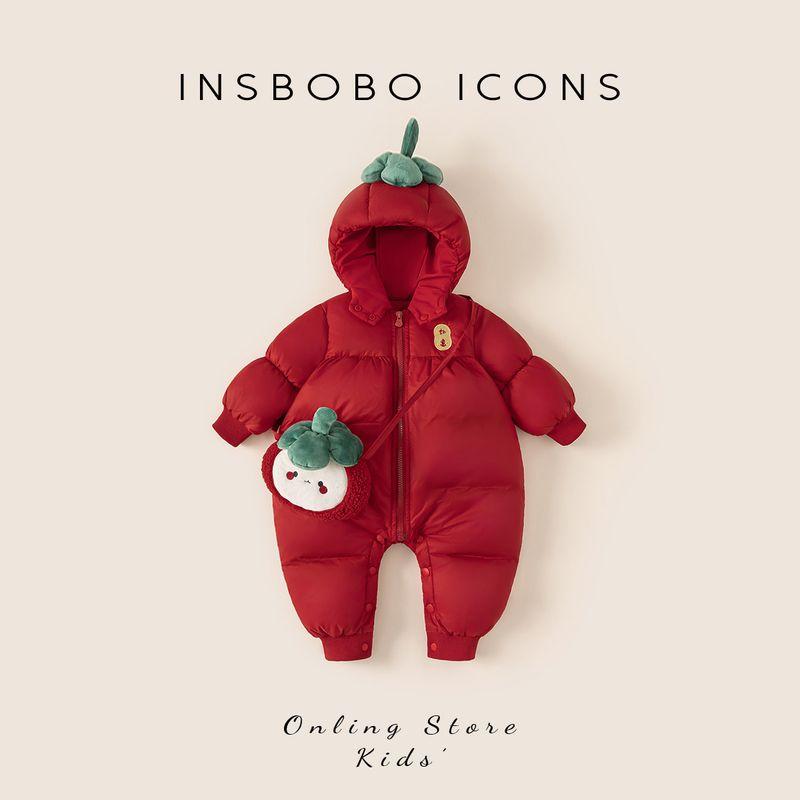 Insbobo Baby Jumpsuit 2025 Winter New Style Baby Girl Autumn and Winter Clothes Baby Thickened Warm Outdoor Clothing Red 66
