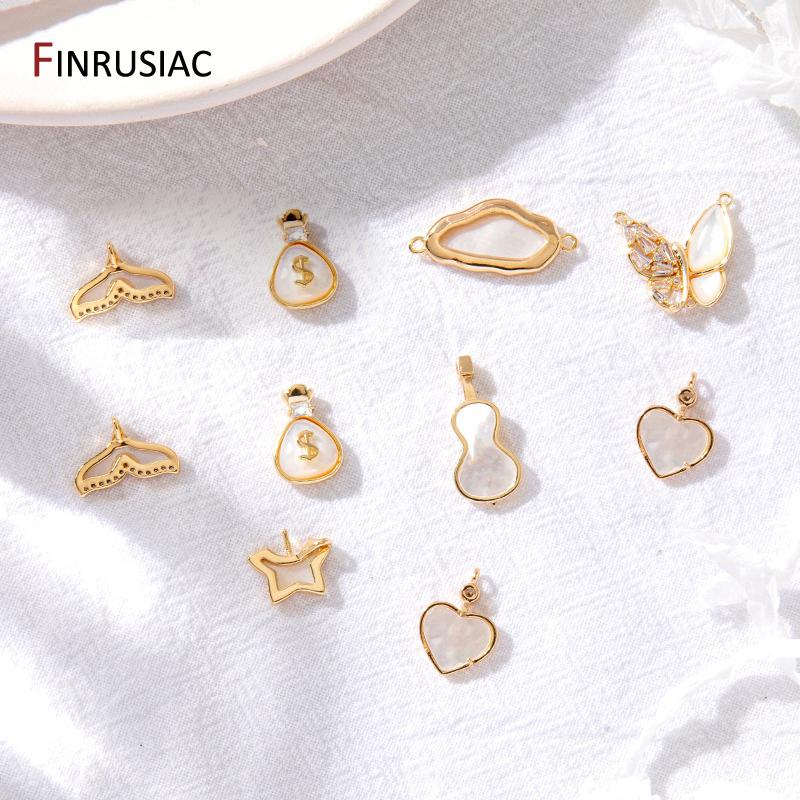 14K Gold Plated Brass Inlaid Zircon Shell Violin/Key/Tail/Butterfly Charms For DIY Jewelry Making Supplies Necklace Accessories