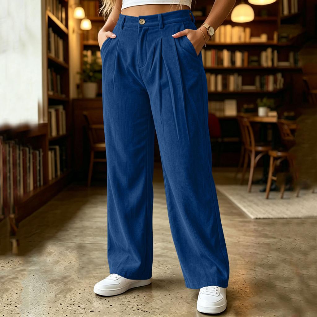 Women's High Waist Loose Fit Wide Leg Corduroy Cargo Pants with Pockets