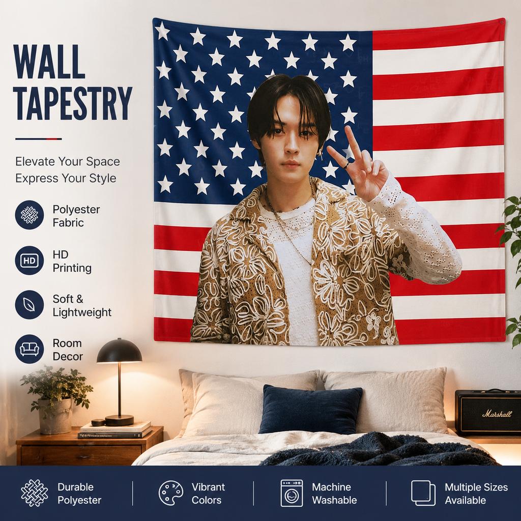 K-Pop Idol Tapestry flat print American Flag Stars Stripes Wall Hanging for Teen Bedroom Dorm Living Room Fan Gift