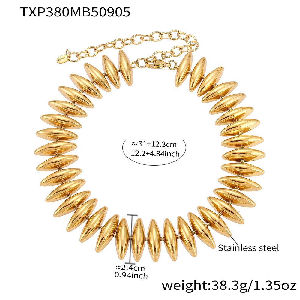 Chunky Choker Necklace Bracelet Set In Stainless Steel 18k Gold Plated Shuttle Beaded Thick Short Necklaces Bracelets For Women