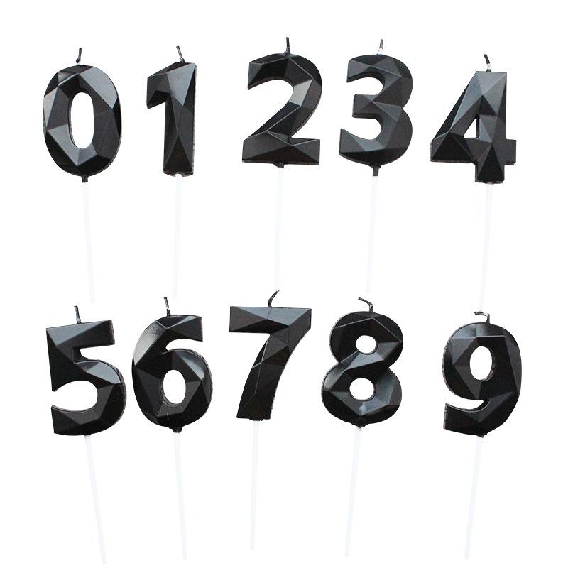 New Birthday Party Cake Decoration Bright Time and Space Black 0-9 Number PVC Boxed Baking Candles
