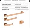 Brushed Rose Gold 304 Stainless Steel Bathroom Set: Towel Rack, Towel Ring, Paper Towel Holder, Hook.