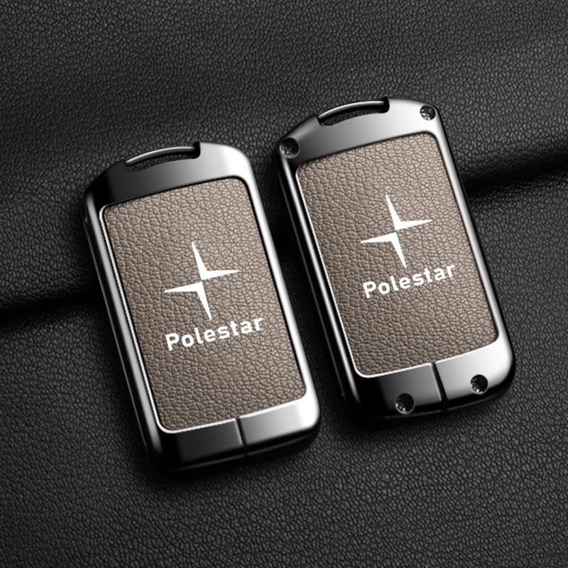 Car Smart Remote Key Case Full Leather Cover Protection Holder Shell For Volvo Polestar 2 Polestar 3 2023 2024 Keyless Keychain