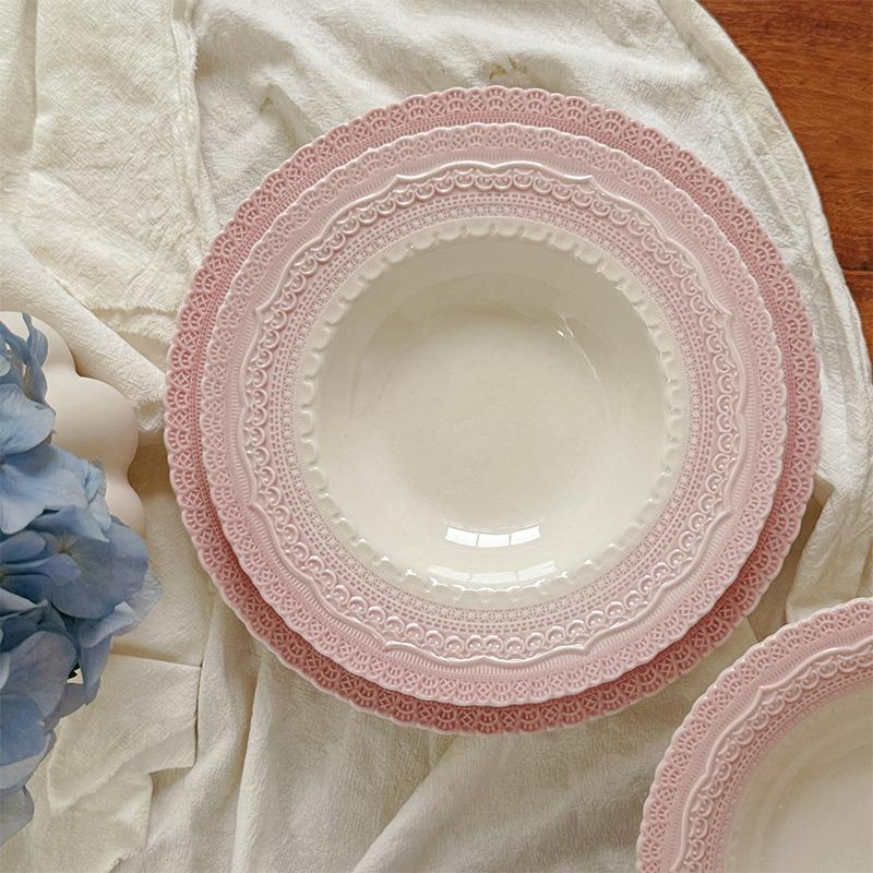 Ceramic Plate French Medieval Grapevine Relief Sweet Cake Plate Underglaze Colored Plate Dinner Set Plates and Dishes