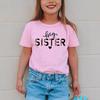 Camiseta Casual de Verão para Meninas com Estampa de Letras 'Big Sister', Moda Infantil com Manga Curta