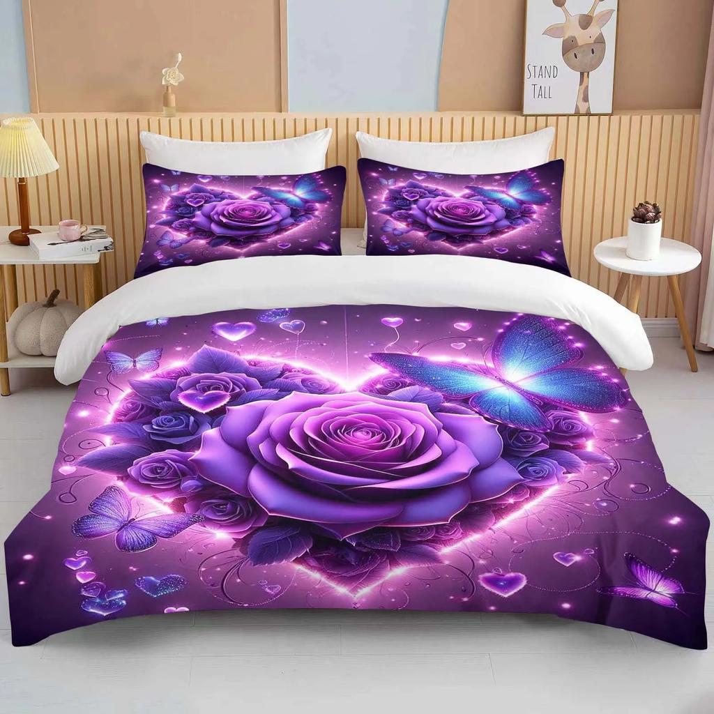 Neon Romantic Butterfly Roses Print Bedding Set Duvet Cover with Pillowcases Adult and Children gift Bedding Set Luxury lounge