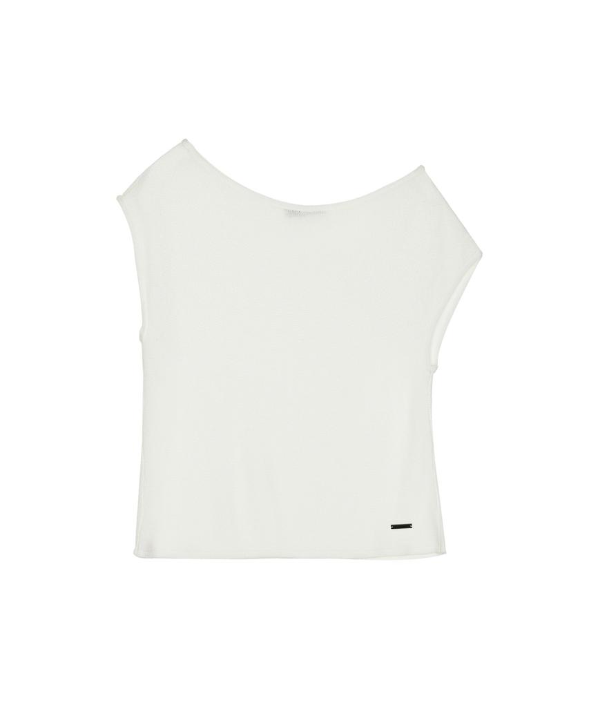 Nigaennikol Textured Boat Neck Knit Top_Ivory