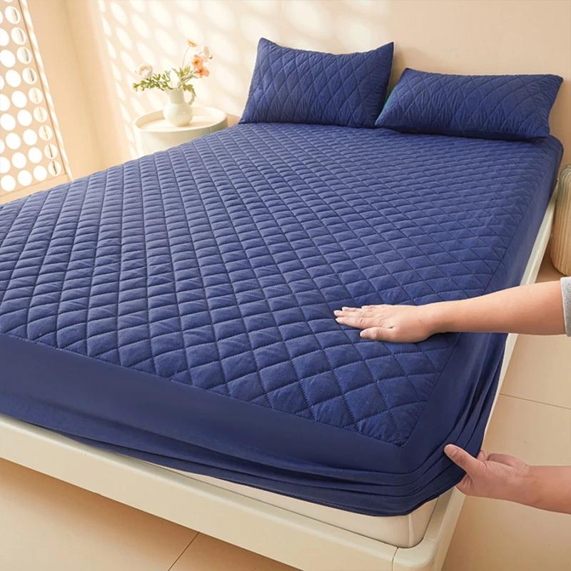 Wasserdichter Matratzenschoner Bezug Bett Spannbettlaken Einzel-/Doppel-/140/150/160 Muti Größe Grau/Weiß Ohne Kissenbezüge