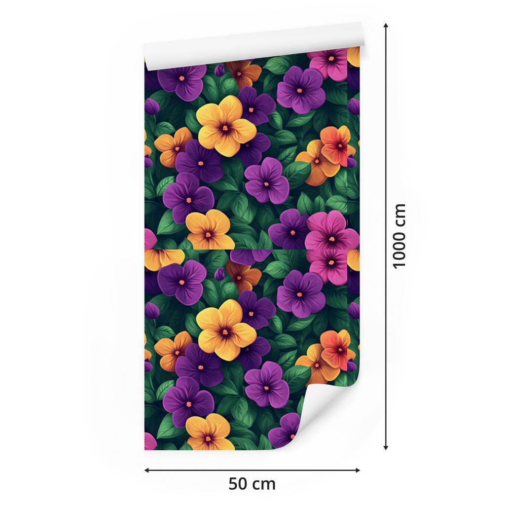 Wallpaper Flowers and Leaves in Sea and Purple for Living Room and Bedroom 50x1000
