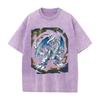 Yu-Gi-Oh! White Dragon T-shirt Summer Short Sleeve Oversized Tee Shirt Vintage Washed Cotton Tops Clothing