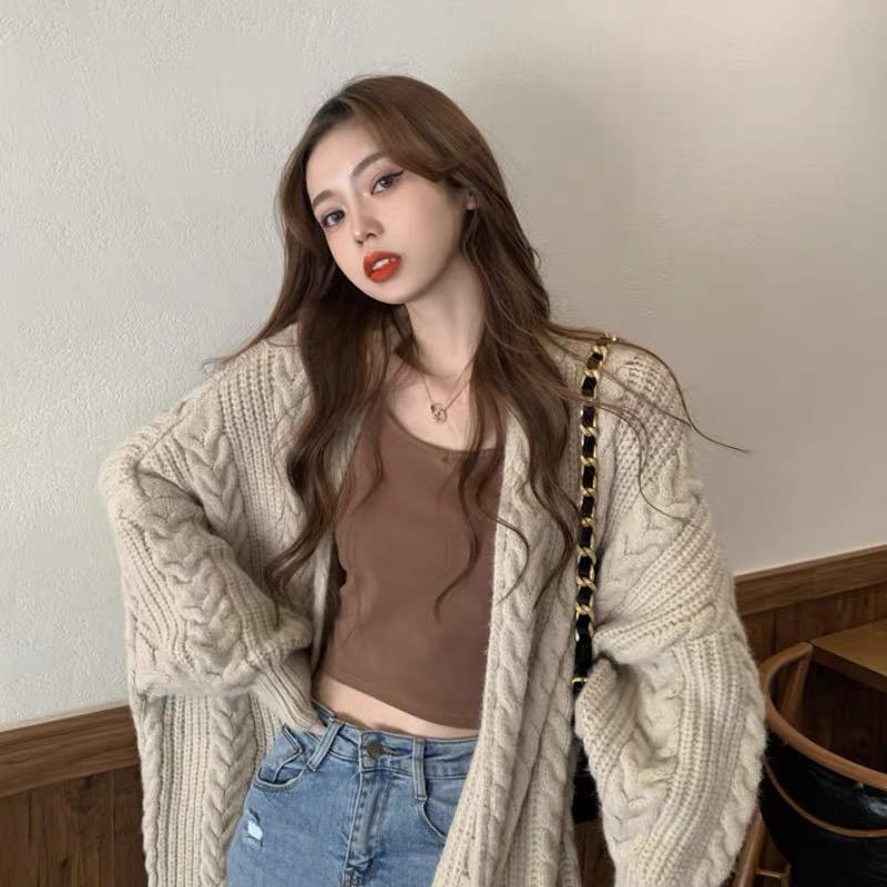 Womens Cardigan Long Sleeve Cable Knit Sweater Open Front Loose Outwear Drop Shoulder Maxi Sweater