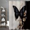 Black Bow and Floral Black and White Shower Curtain, Bathroom Decorative Shower Curtain, Waterproof Shower Curtain with Hooks