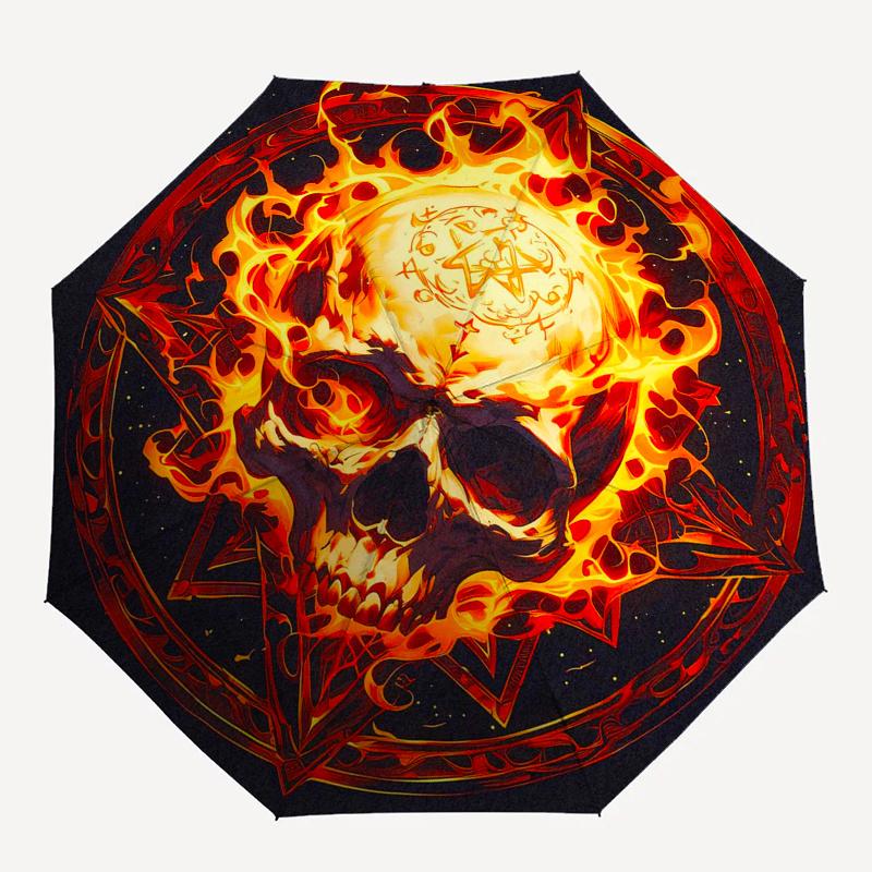 Flaming Skull with Pentagram Circular Wall Art PrintUmbrella, Portable 3-Fold Umbrella for Men & Women,Christmas Gift ES168