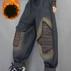 Plus Velvet Thickened Plus Size Winter Retro Distressed Loose and Thin Harlan Washed Warm Jeans Trend