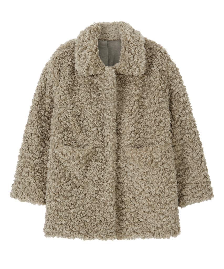 Bittercells Curly Collar Fur Jacket - Beige
