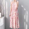 Printed women's cotton and silk nightgown large size sweet floral pajamas sleeveless loungewear summer thin can be worn outside