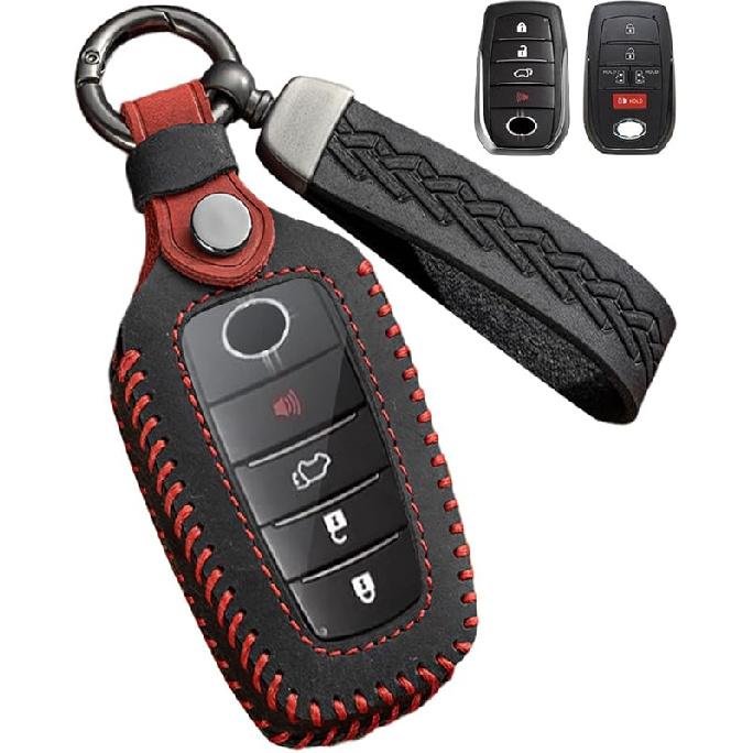 for Toyota Key Fob Cover Leather Car Key Case Keychain Fob Holder Compatible for Corolla Cross Crown Grand Highlander Prius Land Cruiser RAV4 Prime