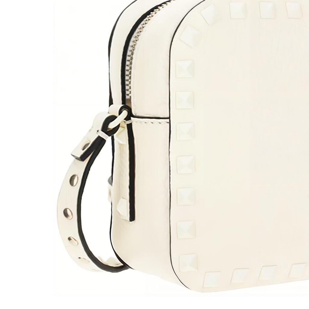 Valentino Rockstud Zip Closure Calfskin Shoulder Bag Women Shoulder Bag White 1W0B0809CJV-098