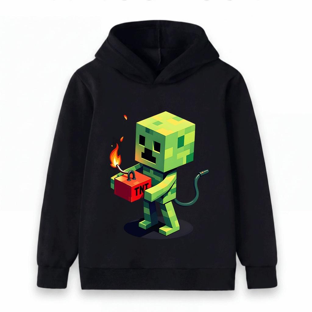 Kids Boys Girls Hoodie Funny Pixel Creeper Print Pullover Hooded Sweatshirt Casual Long Sleeve Game Pattern Tops for Children