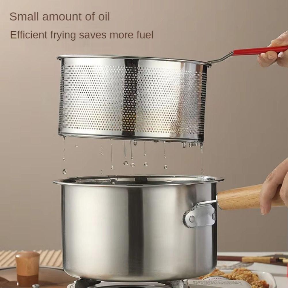 Non Stick Deep Fryer Pot with Strainer Strainer Basket Cooking Pot with Filter Mesh Milk