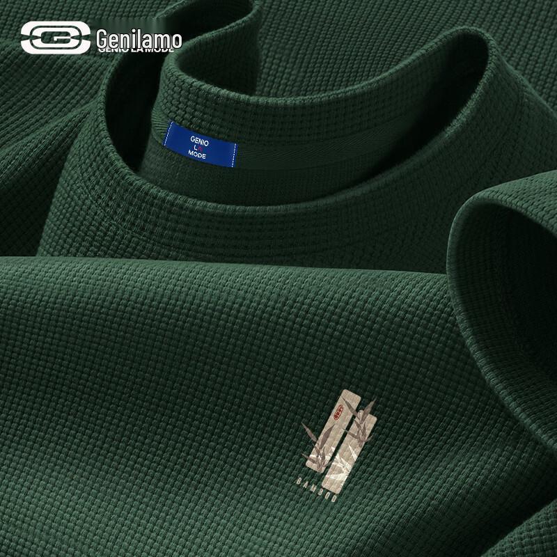 GENIOLAMODE Men s Chinese Style Bamboo Waffle Knit Short Sleeve T-Shirt L