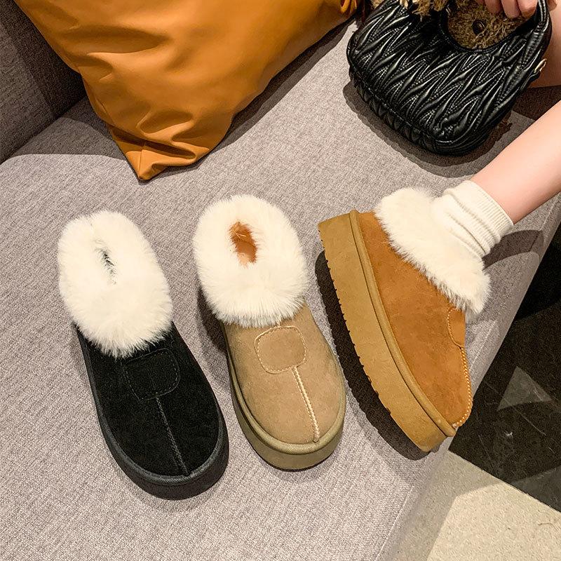 thick-soled snow boots, piled and thickened warm low-top cotton shoes, new winter fluffy shoes, bread shoes