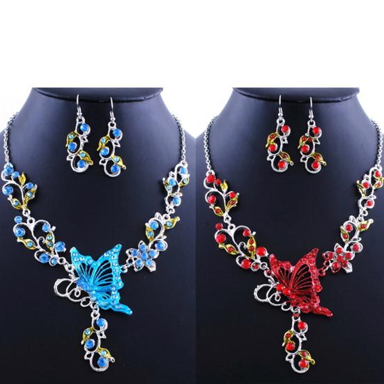 Lady Bridal Vinatge Butterfly Flower Bib Statement Necklace Earrings Jewelry Set