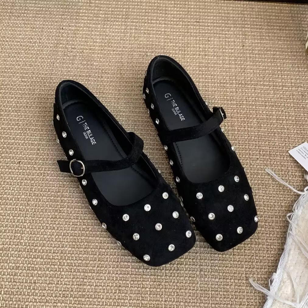 Fashion Spring Flats Women Loafers Shoes Square Toe Crystal Dress Shoes Casual Woman Sport Sandals 2025 New Brand Lolita Mujer Zapatos