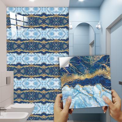 10 sztuk niebieska i złota naklejka na kafelki kuchnia Backsplash olejoodporna łazienka wodoodporna dekoracja do domu naklejki ścienne Peel Stick Art Mural