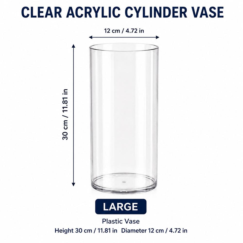 Vaso per Fiori Cilindrico Trasparente in Acrilico Infrangibile Alto Grande Vasi in Plastica per Decorazione Matrimonio Festa Vaso Fioriera Idroponica