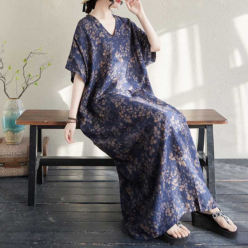 Summer Cotton and Linen Printed Loose and Simple Long Skirt, Women's Skirt Thin