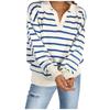 Women's Knit Long Sleeve Rib Lapel Striped Sweater Knitwear Pullover Sweaters