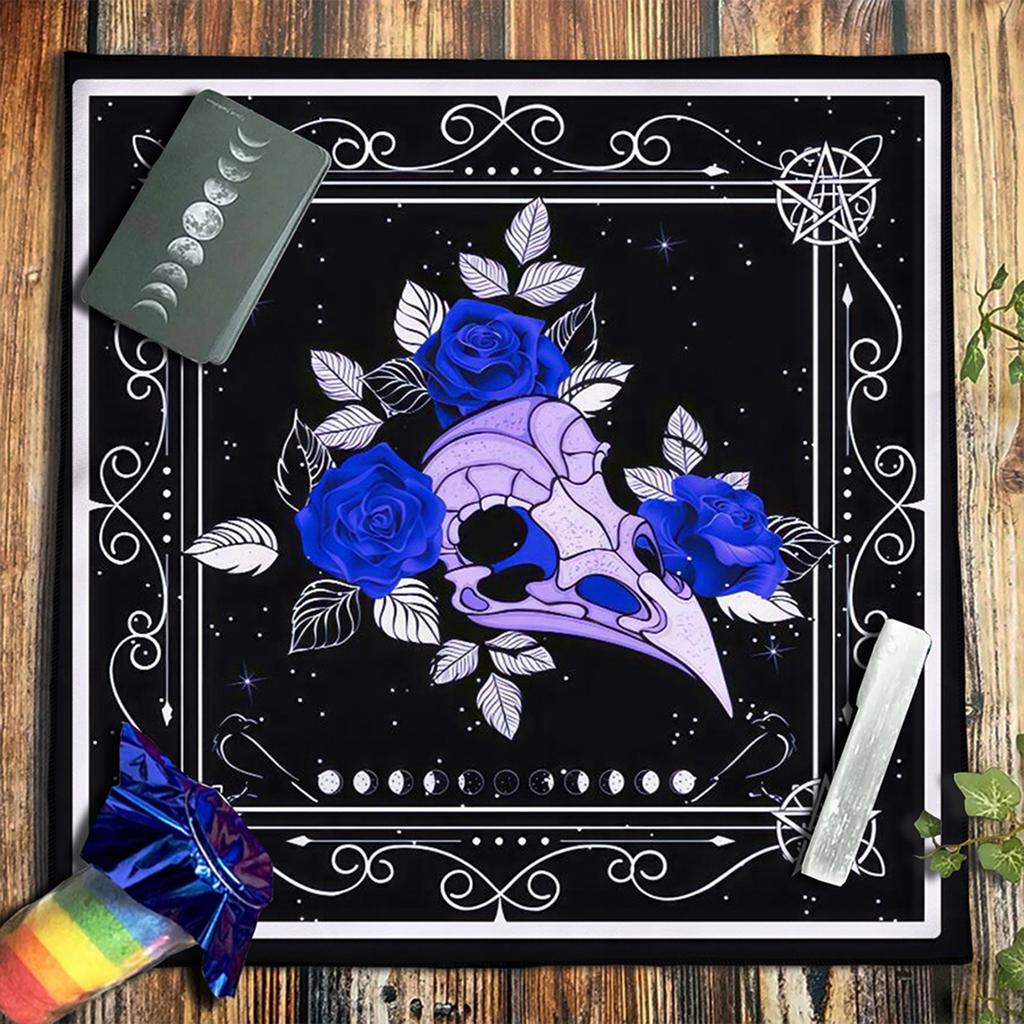 Tarot Card Tablecloth Altars Cloth Skull Bird Head Flower Astrologys Tablecloth Divinations Card Mat Tapestry Wall Decor