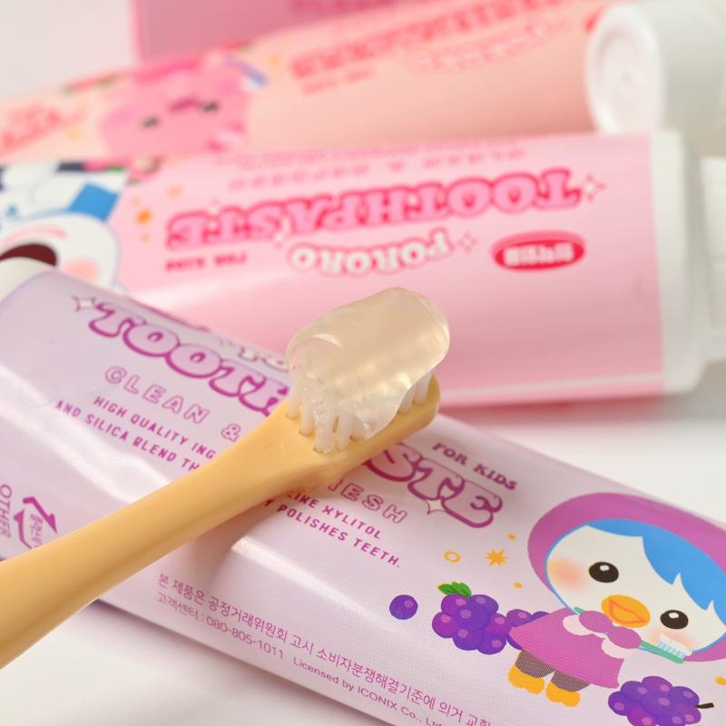 Pororo Kinderzahnpasta - Kariesschutz Niedriger Fluoridgehalt Mundpflege mit 4 Fruchtgeschmacksrichtungen, Verbesserung der Zahnfleischgesundheit