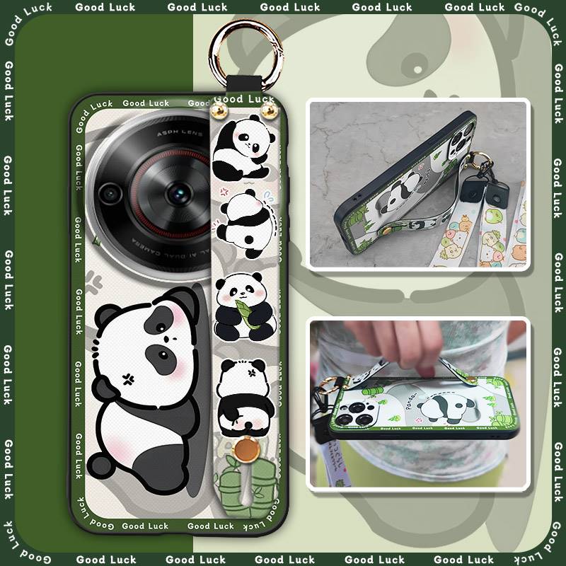 Wrist Strap Durable Phone Case For ZTE Blade A75 5G/Nubia Focus 5G/Calf 5G Cute Fashion Design Panda Soft case Silicone