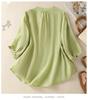 2025 Women's Retro Linen Shirt: Elegant Stand Collar, Single-Breasted, Embroidered Design