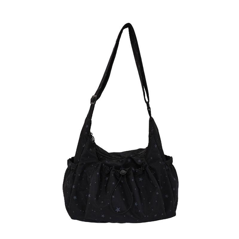 Korean Style Artistic Polka Dot Drawstring Pleated One-Shoulder Crossbody Bag for Women - Large Capacity, Portable, and Perfect for Commutes.