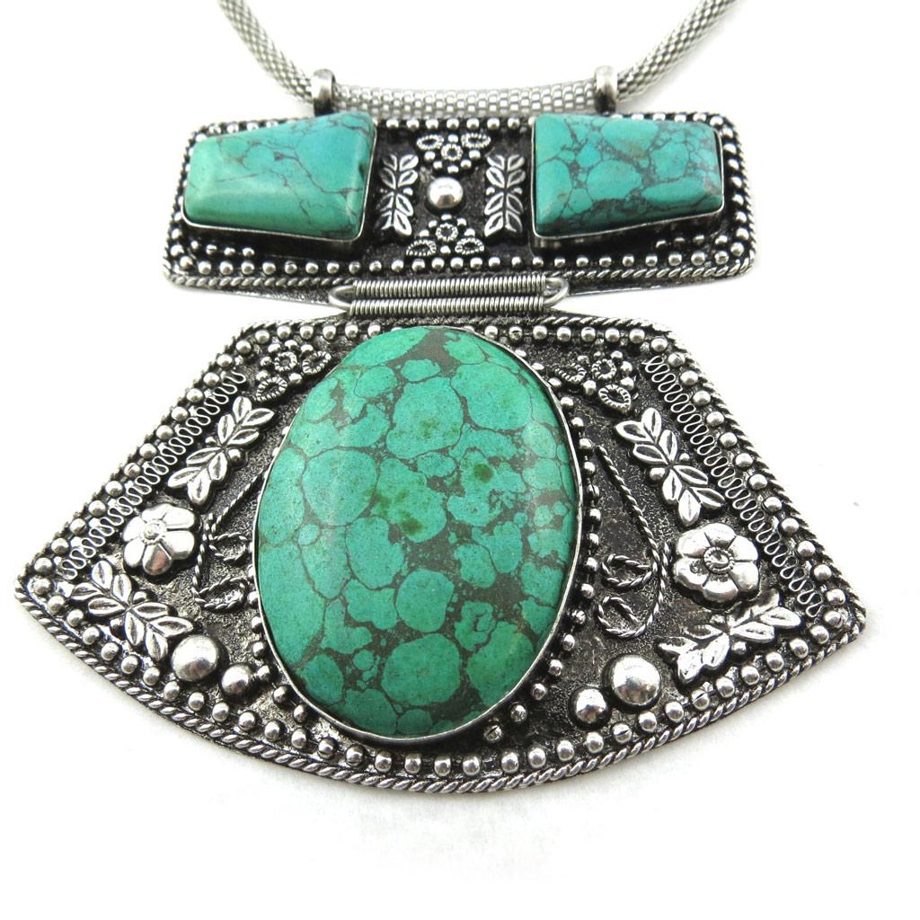 Les Trésors De Lily [N0977] - Collier créateur 'Kilimanjaro' turquoise argenté