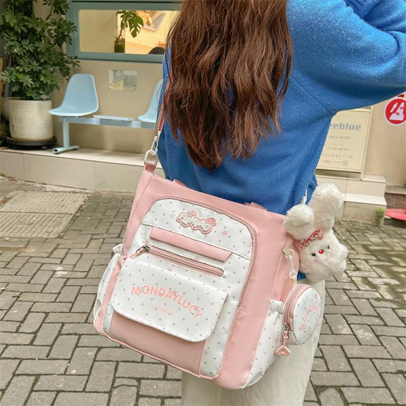 Women's Shoulder Bag Color Block Large Capacity Tote Bag Student Book Bag with Coin Purse